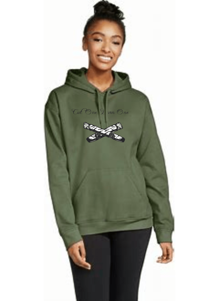 Unisex, self touch hoodie military green.Sticks