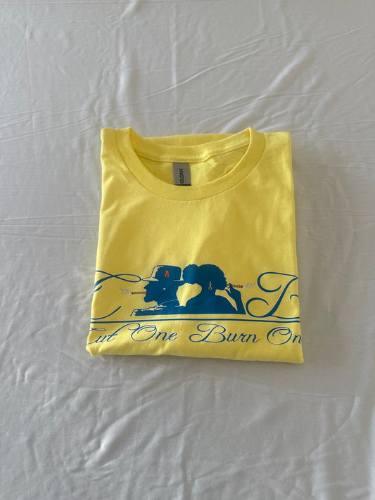 Cut One Burn One  Unisex Tee’s Yellow and Blue