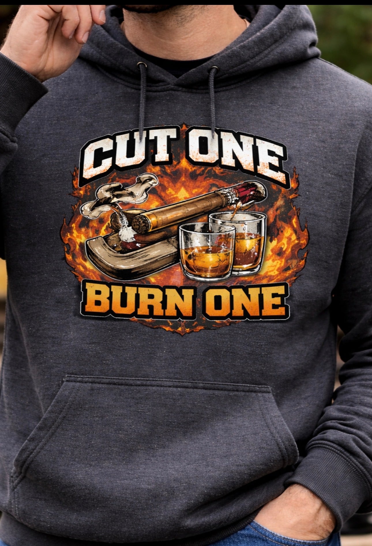 One stick two drinks, big fire