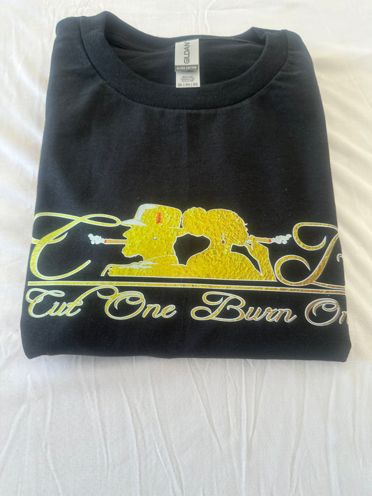 Cut One Burn One  Unisex Tee's Black and Gold