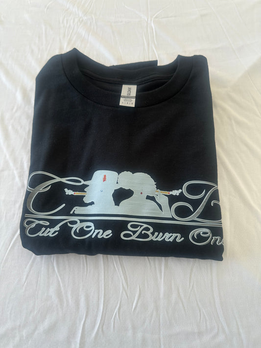 Cut One Burn One Tee's Unisex Tee's Black and Silver